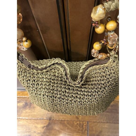 Capelli Straworld  Shoulder Bag Brown with‎ Beaded Circles on Handle - Picture 4 of 14